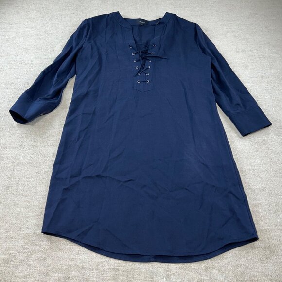 Theory Women's SZ 4 Jullitah Lace-up Telce-twill Mini Dress Navy Blue - Picture 2 of 9
